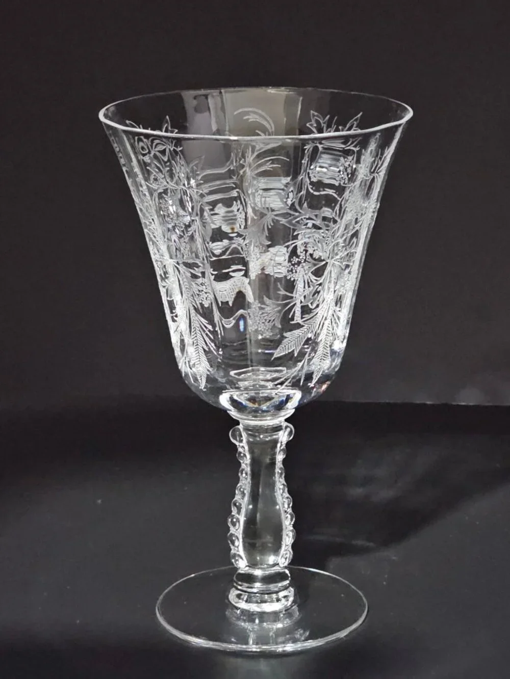 Fostoria Heather Water Goblet etched floral lace glass 9oz beaded vintage